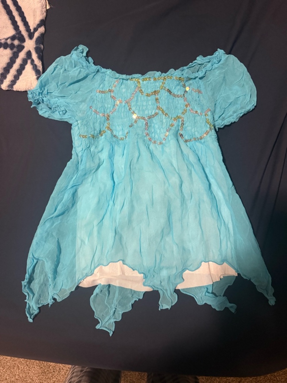Fairy feminine whimsy sequined blue top